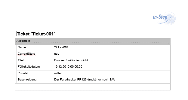 Schritt für Schritt zum in-STEP BLUE Ticketsystem - Ergebnis in MS Word