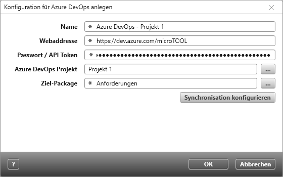 Synchronisation mit Azure DevOps konfigurieren