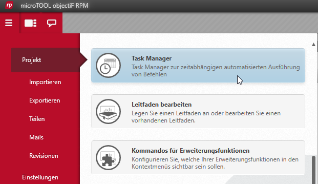 Taskmanager in objectiF RPM