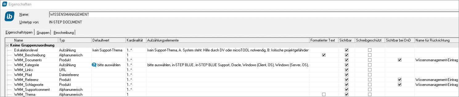Dokumenteigenschaften in in-STEP BLUE