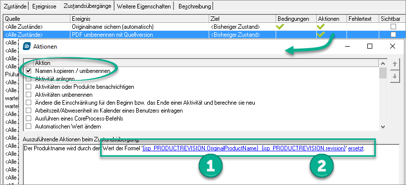 in-STEP BLUE inTeam - PDFs generieren - eine Zustandsaktion zur Umbenennung