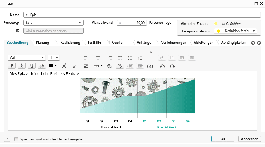 Attribute einer Anforderung im Formular Attribute einer Anforderung im Formular in objectiF RPM und objectiF RM