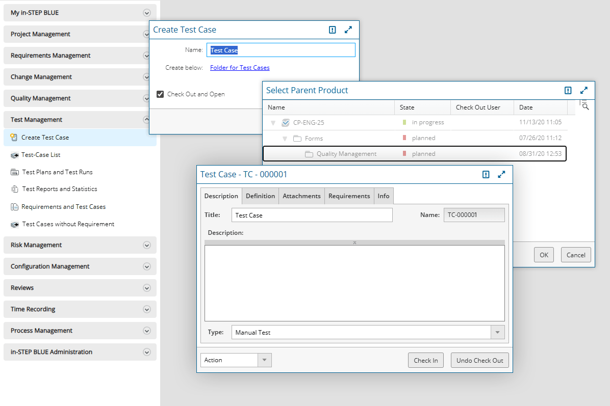 Create Test Case with a Form in in-STEP BLUE Create Test Case with a Form in in-STEP BLUE
