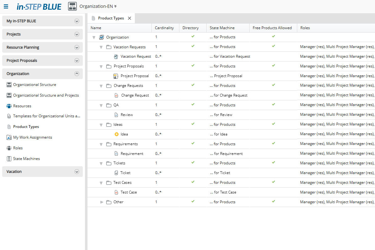 Product Types in in-STEP BLUE