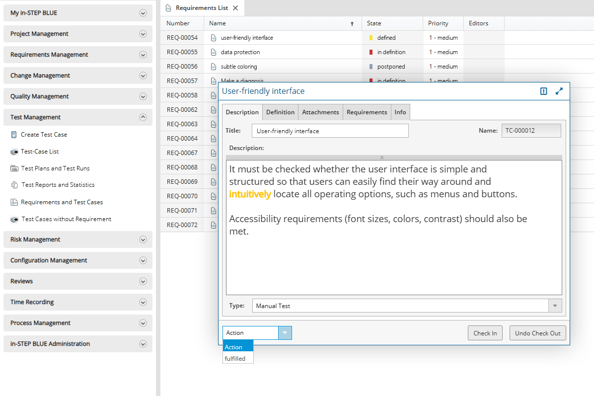 Form of a test case in in-STEP BLUE Form of a test case in in-STEP BLUE