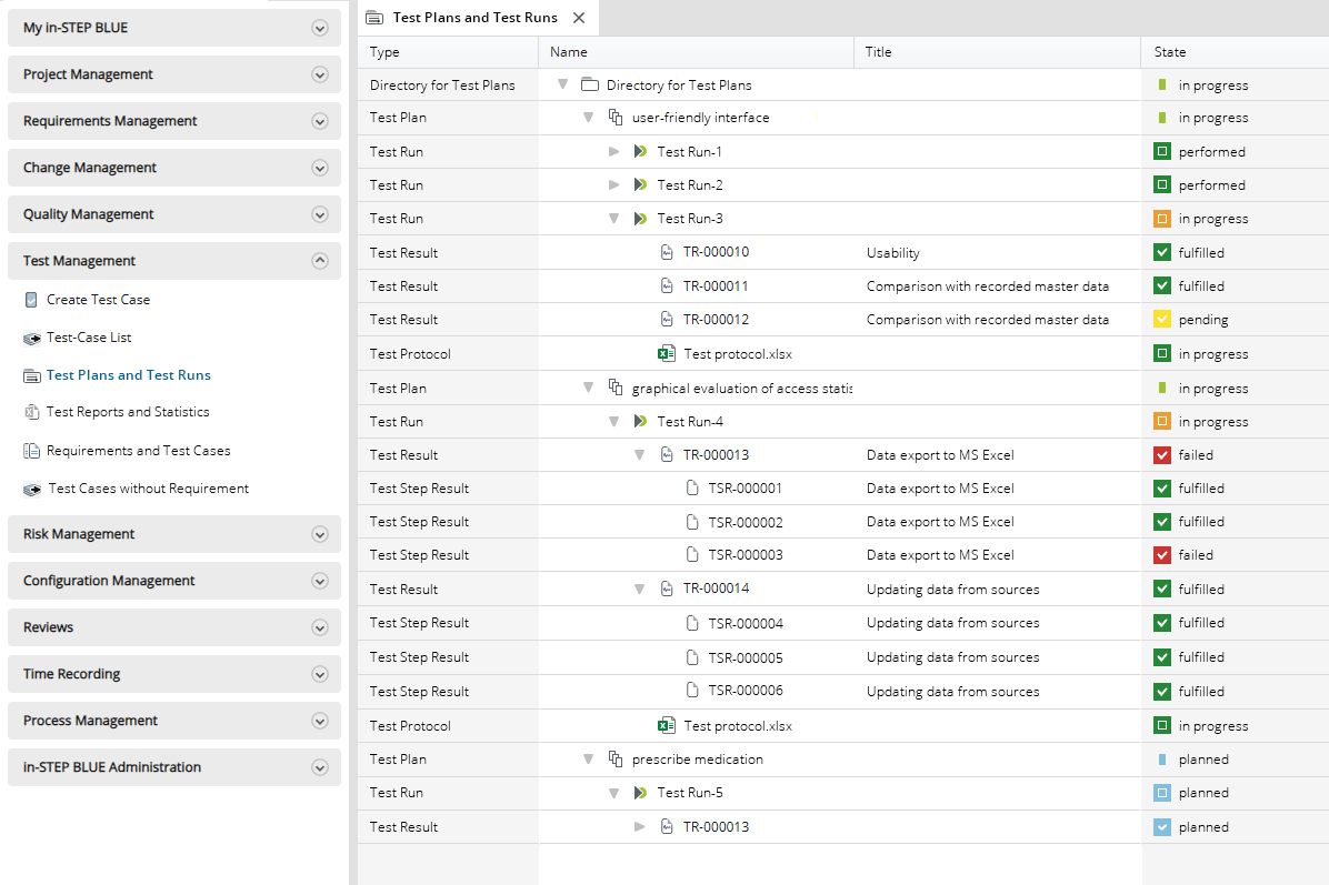 Test plans and test runs in in-STEP bLUE Test plans and test runs in in-STEP bLUE