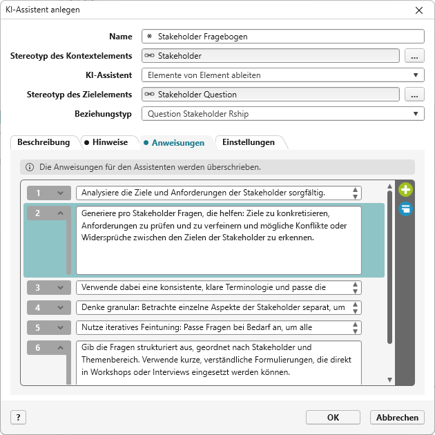 Anweisungen an KI-Assistent in objectiF RPM geben