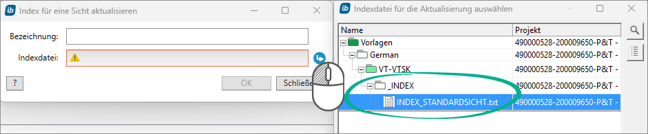 in-STEP BLUE Beispiel Produktabhängigkeitshierarchie als Standardsicht - Indexdatei zur Aktualisierung auswählen - Blog Axel Velarde