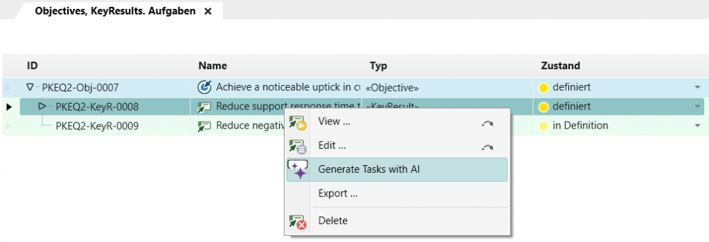 Define tasks for key results with one click