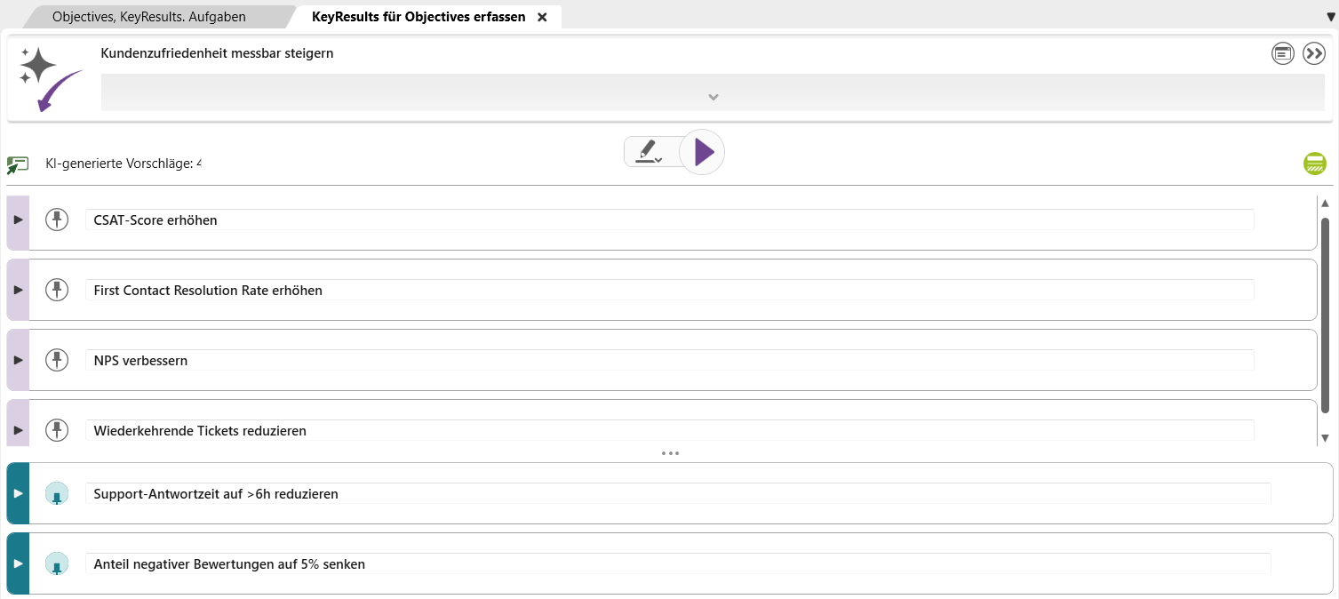 Die Ergebnisse der Key Results vom Objective werden angezeigt.