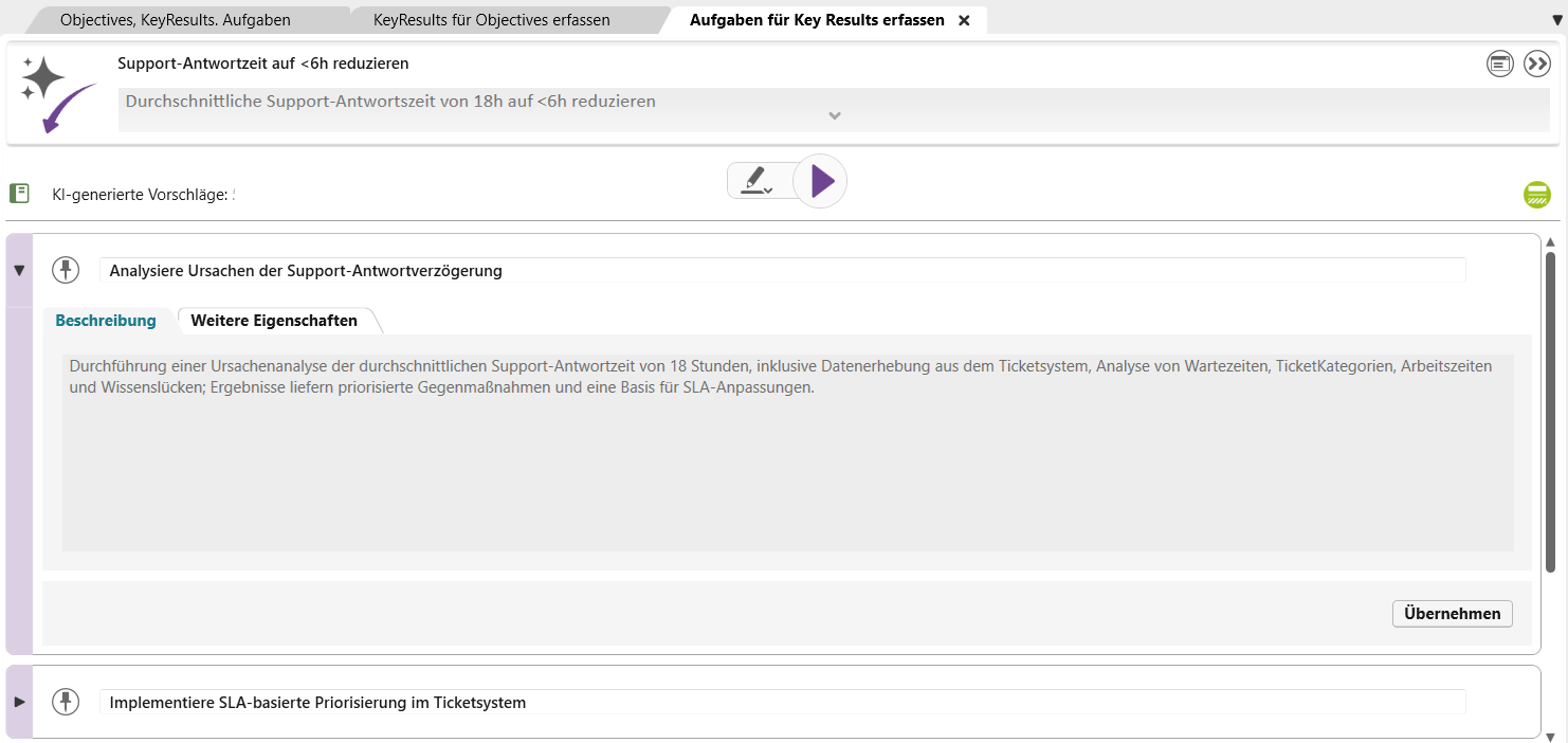 Die Aufgabe Analysiere Ursachen der Support-Anwortsverzögerung auf das Key Result Antwortzeit <6h reduzieren