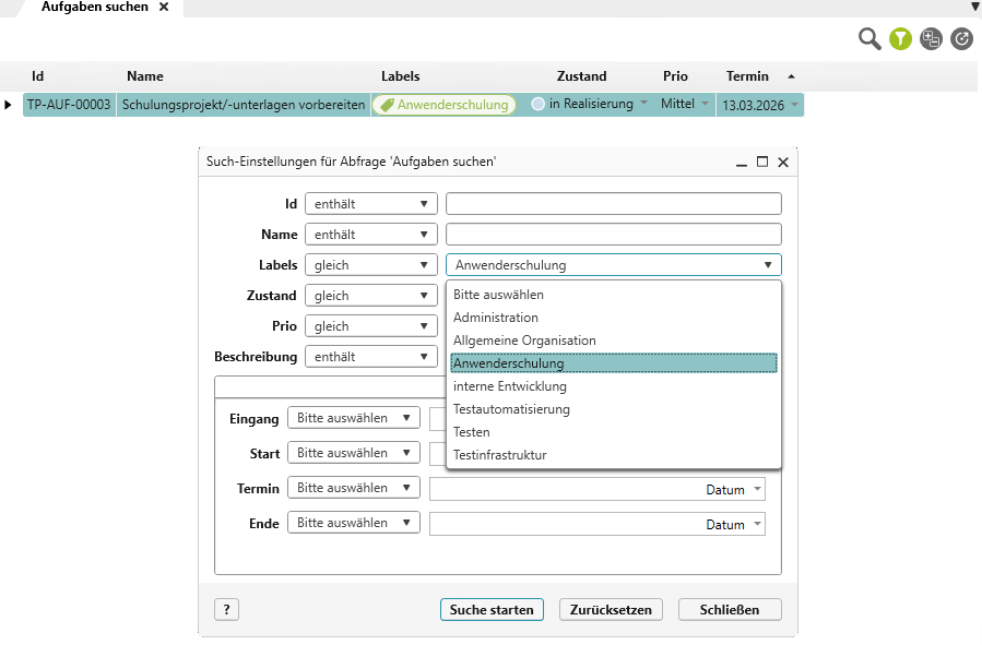 Drop-Down-Menü der Labels im Formular